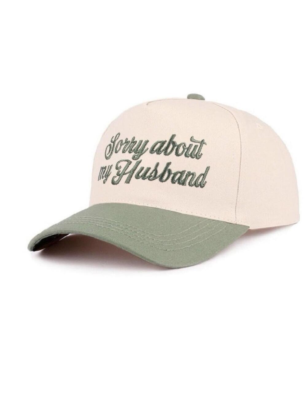 SORRY ABOUT MY HUSBAND Embroidered 2-Tone Green Hat Cap Adjustable NEW - Picture 2 of 4